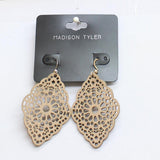 Madison Tyler Open Faux Leather Fishhook Earrings Rose Gold / Tan Brown 2.5"
