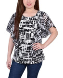 Ny Collection Chiffon Sleeve Poncho Printed Blouse Top Black Acutelines XL