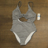 Salt + Cove Juniors Cutout Plaid One-Piece Swimsuit Black / White Print XL