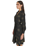 Calvin Klein Collared Self-Tie-Belt Midi Button Cuff Dress Black / Gold 8