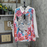 DG2 Womens Printed Charmeuse Button Up Blouse 728488 Beige Leopard 2X