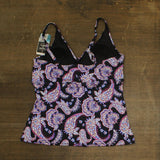 Swim Solutions Paisley-Print Crossover Tankini Swim Top Dancing Paisley Black 18