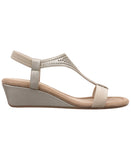 Style & Co. T Strap Elastic Wedge Sandals Platinum Gray / Tan Brown 6.5M