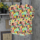 Nine West Womens Woven Short Sleeve Blouse Shirt Top Green Multicolor S