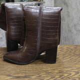 A New Day Cairo Faux Crocodile Almond Toe Knee High Boots 94568713 Brown 5.5M