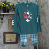 Max And Olivia 2-Piece Sports Top and Bottom Pajama Set Green Multi L (12-14)