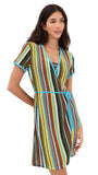 Staud Womens Tie Front Spritz Wrap Coverup Crochet Dress Blue Skate Stripe M