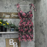 B. Darlin Juniors Tiered Mesh Mini Dress Sleeveless P25AE07 Black / Pink 7/8