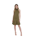 Vince Camuto Satin Ruffled A-Line Halter Dress VC5M6576 Olive Green 6
