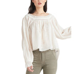 Black Tape Womens Woven Embroidered Peasant Top 1923015 M Cream Off White XL