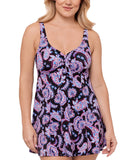 Swim Solutions Tummy-Control Swim Dress One Piece Dancing Paisley Black Multi 18
