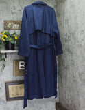A New Day Faux Suede Waist Tie Button Down Raglan Cut Trench Coat Navy Blue 2X