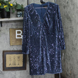 Donna Morgan Holiday Sequin Dress Event Occasion Cocktail Dark Blue Gray 16
