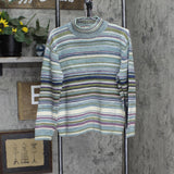 Tiara International Womens Vintage Striped Turtleneck Sweater Blue Multi L