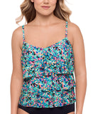 Swim Solutions Womens Printed Ruffle-Tiered Tankini Top Picasso Terazzo Blue 14