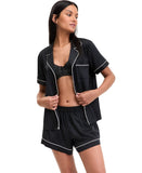 Inc International Concepts Satin Short-Sleeve Pajama Shirt Top Deep Black M