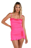 La Blanca Island Goddess Ruffled Bandeau Tankini Swimsuit Top Bright Pink 12