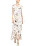 Calvin Klein Womens Printed Lined Chiffon Gown Dress Pink White Multi 12