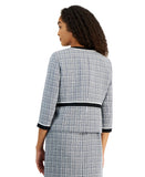 Kasper Womens Open-Front Piped-Trim Tweed Jacket Blazer 10924393 Blue Multi 6