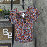 Ultra Flirt Juniors Off-The-Shoulder Peasant Top Red Paisley Multi M