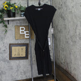 Vince Camuto Womens Textured-Knit Cap-Sleeve Midi Dress Black L