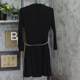 Tommy Hilfiger Pleated V Neck Long Sleeve Belted Fit Flare Midi Dress Black 2