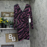 Siena Womens Metallic Side-Twist Long Sleeve Faux Wrap Mini Dress Purple Multi 8