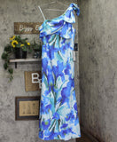 Adrianna Papell One Shoulder Bow Floral Printed Scuba Dress Gown Blue Multi 14