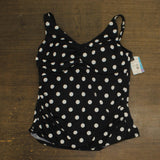 Swim Solutions Control V-Neck Polka Dot Tankini Top Vintage Dotty Black 20W