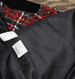 Kasper Notch Collar Open Front Tweed Jacket  w/ Velvet Neck Fire Red Multi 8