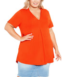 Avenue Kaylie Hi-Low V-Neck Split-Back Short Sleeve Top 214390 Orange 20W