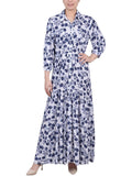 Ny Collection Womens Petites Crinkle Tiered Maxi Dress PCOD0984 Blue / White PL