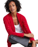 Charter Club Womens Rhinestone Open Front Cashmere Cardigan Sweater Red M