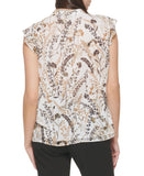 Calvin Klein Womens Petite Ruffle-Sleeve Printed Blouse T22TH57X