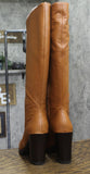 Kenneth Cole Lug Sole Tall Knee High Heeled Boots with Zip Cognac Brown 7.5M