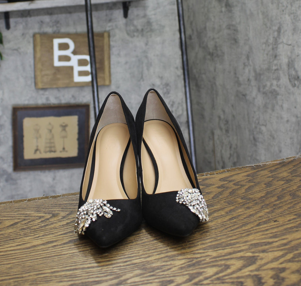 INC International Concepts Saija Pumps Embellished Heels Black Microsuede 8M
