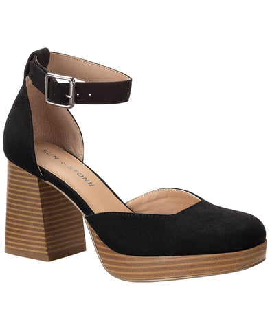 Sun + Stone Leoniee Ankle-Strap Platform Dress Sandals Black Microsuede 5.5M