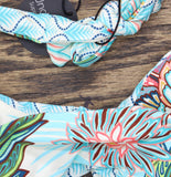 Coco Reef Twist Front Halter Bikini Swim Top Ivory White / Blue Multi 32 - 34D