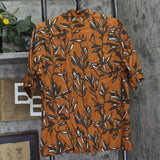 Officine Generale Button-Down Camp Shirt Rouille Iced Coffee Brown Multi S