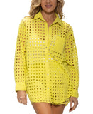 Dotti Womens Cotton Openwork Dot Shirt Swim Cover Up 85287 Citrine Green L