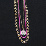 Guess String Rhinestone Eye Pendant Choker Necklaces Gold / Pink Multi 12" + 4"