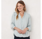 Lc Lauren Conrad Women's Button Front Ruffle Blouse WL94W042RS Oyster Bay Blue M