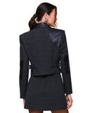 Avec Les Filles Elbow Pad Plaid Buckle Cropped Blazer Jacket Charcoal Black 14