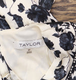 Taylor Womens Petite Floral-Print Ruffled-Hem Dress 4160P Ecru Black Multi 8P