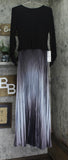 Betsy & Adam Womens Long 3/4 Sleeve Pleated Ombre Skirt Dress Black / Silver 8
