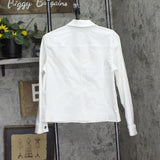 Jones New York Womens Patch Pocket Button Up Denim Jacket 10928933 Soft White M