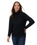 Jones New York Cable Turtleneck Sweater with Long Sleeves Adriadic Black M