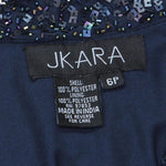 J Kara Women Petite Long Beaded Cowl Neck Flutter Sleeve Gown Dress Navy Blue 6P