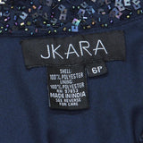 J Kara Women Petite Long Beaded Cowl Neck Flutter Sleeve Gown Dress Navy Blue 6P