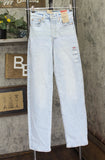 Levi's Womens Ribcage Straight Full Length Jeans Button Fly All Alone Blue 24x32